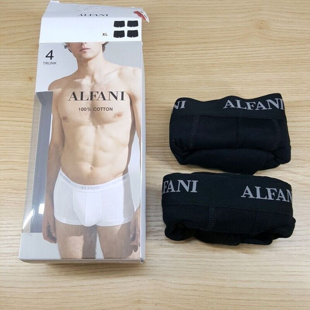 ALFANI Mens Boxer Briefs XL Black 2-Pack Trunk Tagless Wicking 100% Cotton